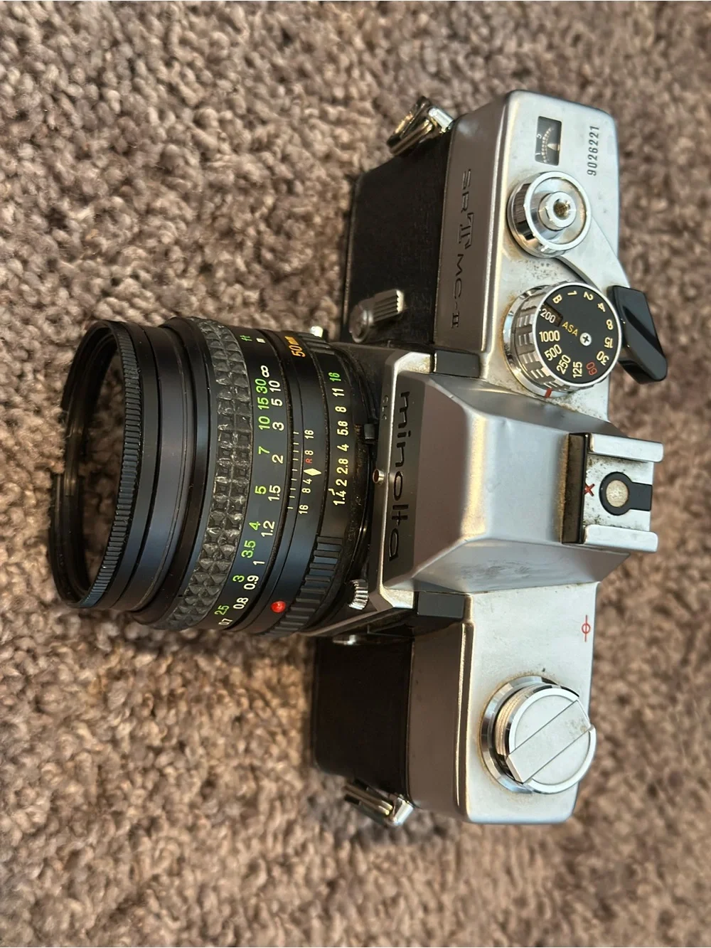 3-set Minolta SLR Film Camera with Brown Case and Extra Lens